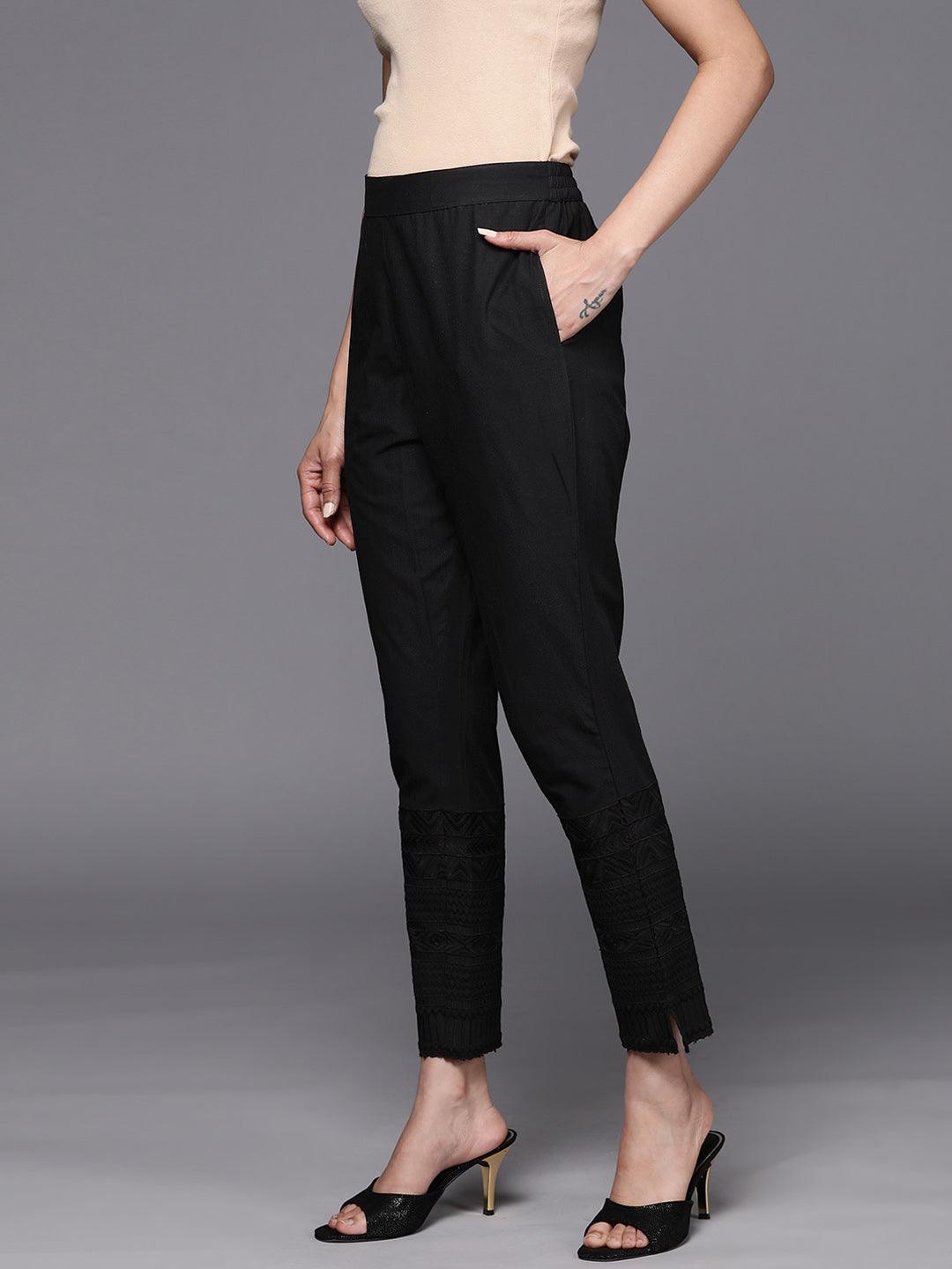 Black Solid Cotton Trousers - ShopLibas 