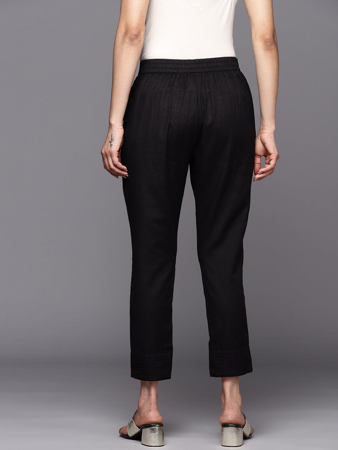 Black Solid Cotton Trousers - ShopLibas 