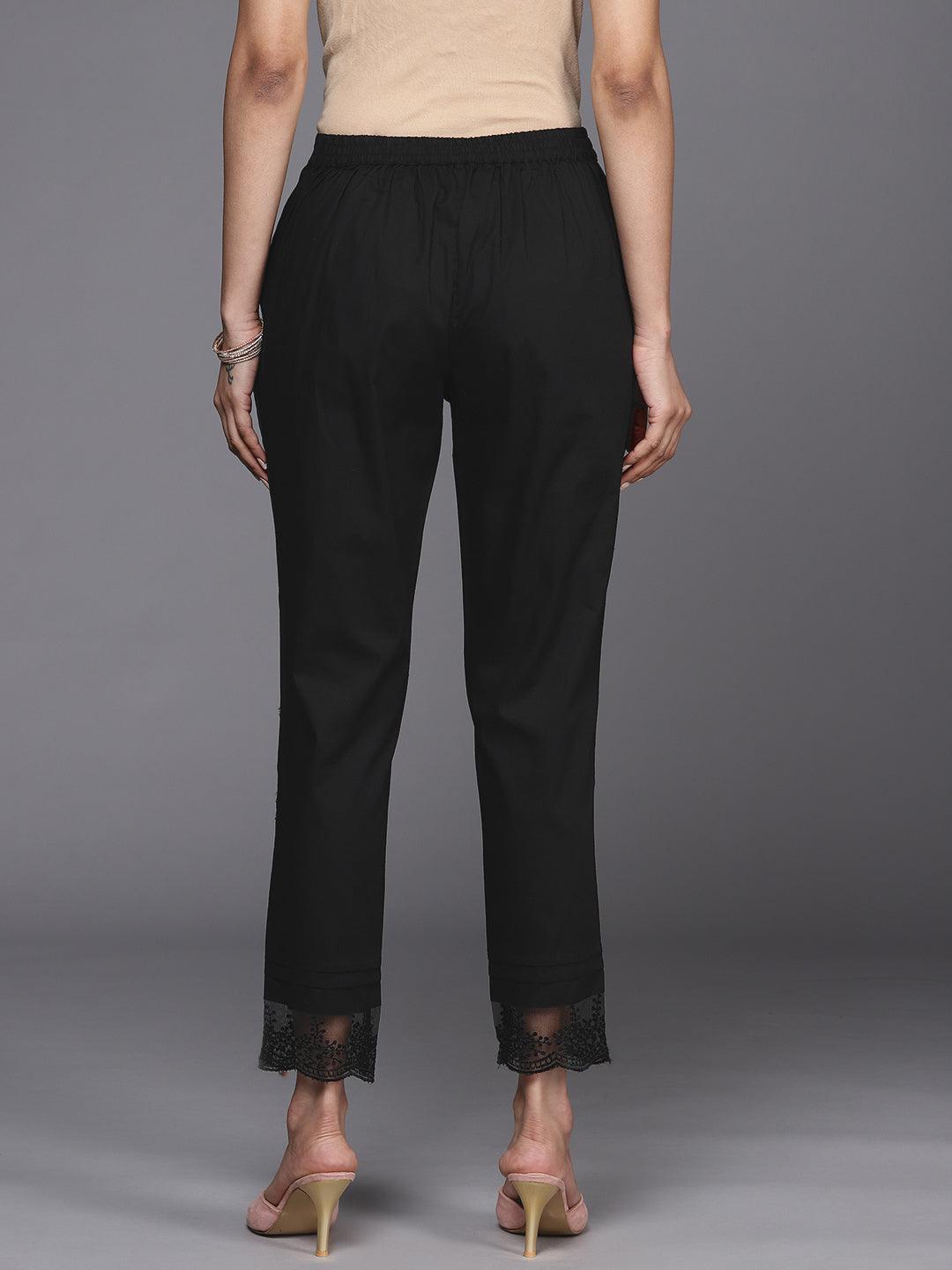 Black Solid Cotton Trousers - ShopLibas 