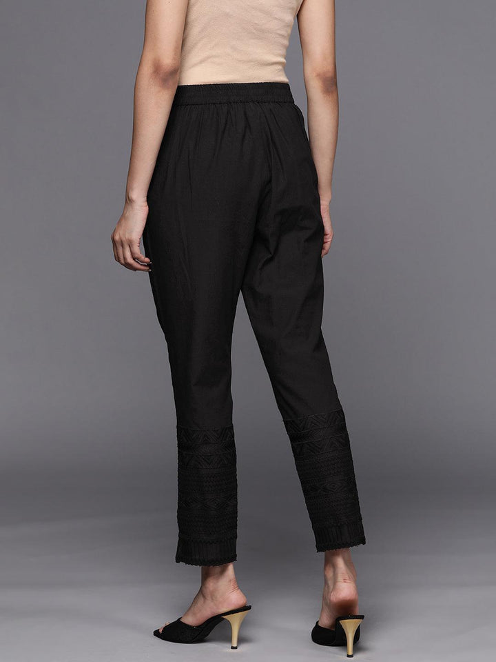 Black Solid Cotton Trousers