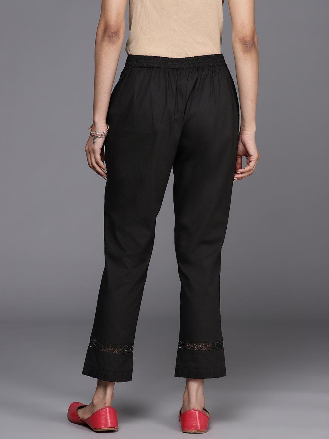 Black Solid Cotton Trousers - ShopLibas 