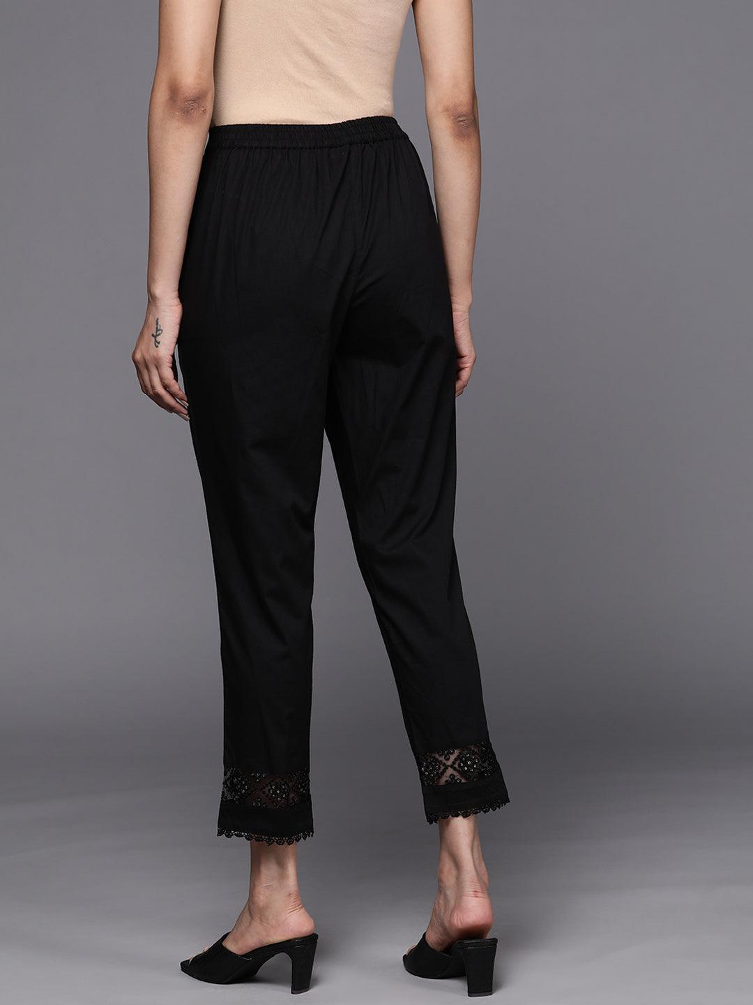 Black Solid Cotton Trousers - ShopLibas 