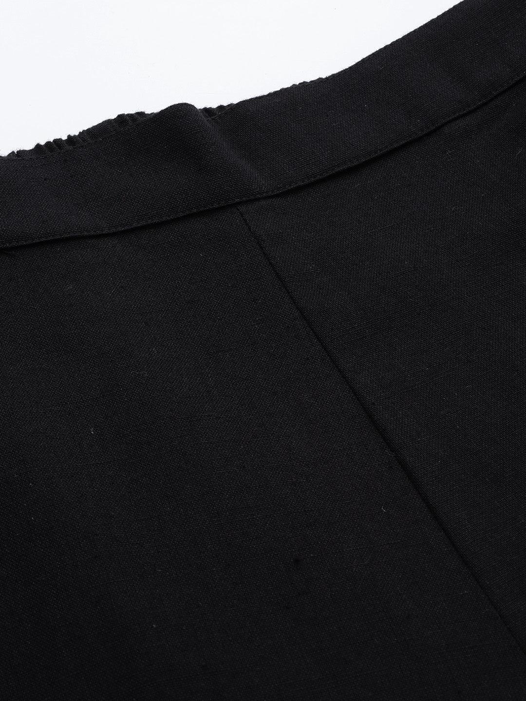 Black Solid Cotton Trousers - ShopLibas 