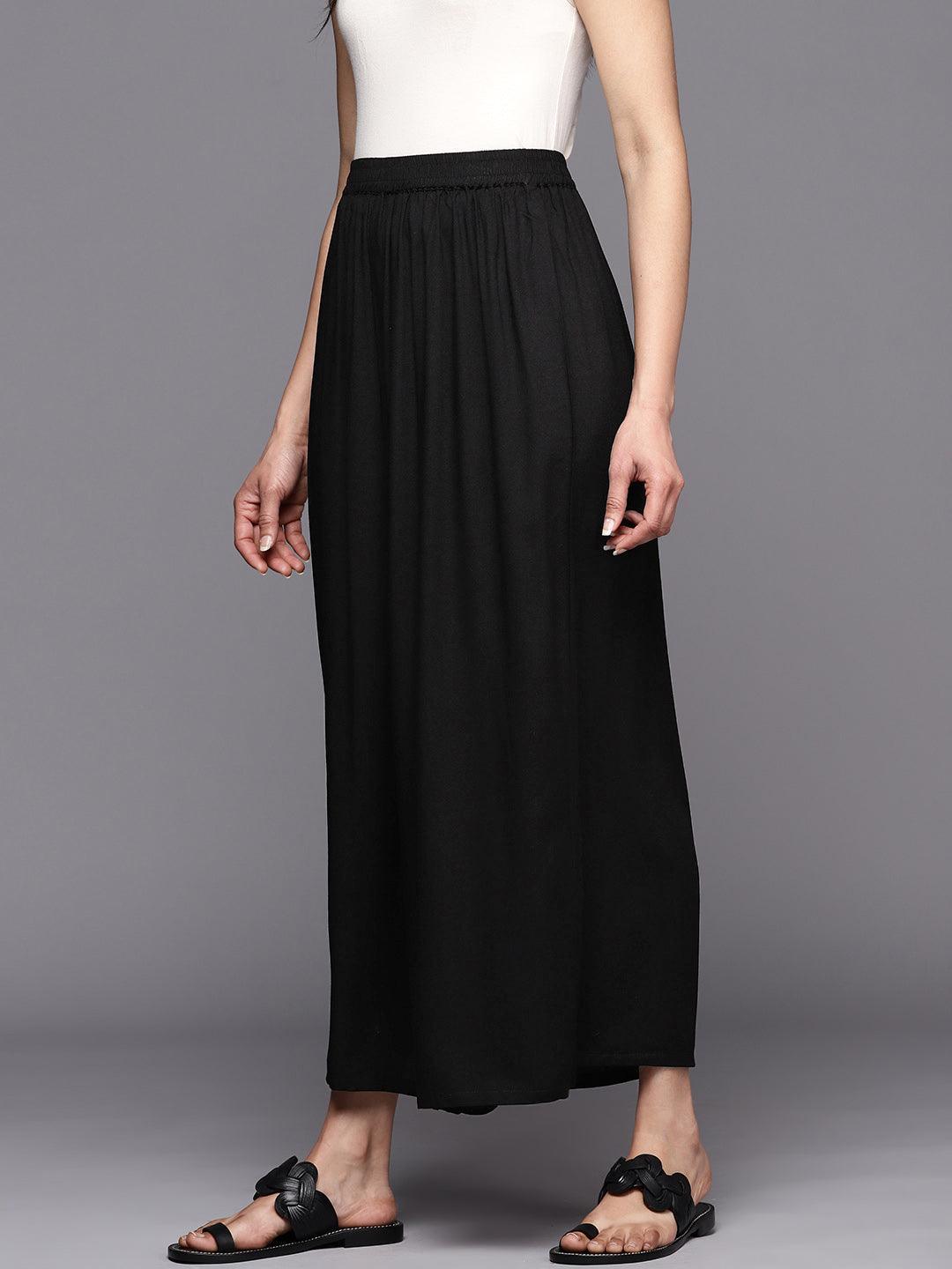 Black Solid Rayon Palazzos - ShopLibas 