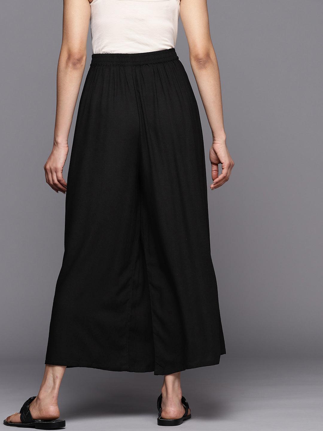 Black Solid Rayon Palazzos - ShopLibas 