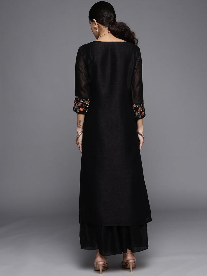 Black Solid Silk Kurta - ShopLibas