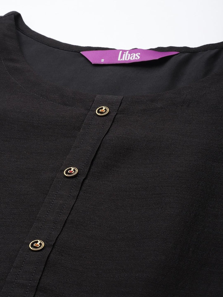 Black Solid Silk Kurta - ShopLibas