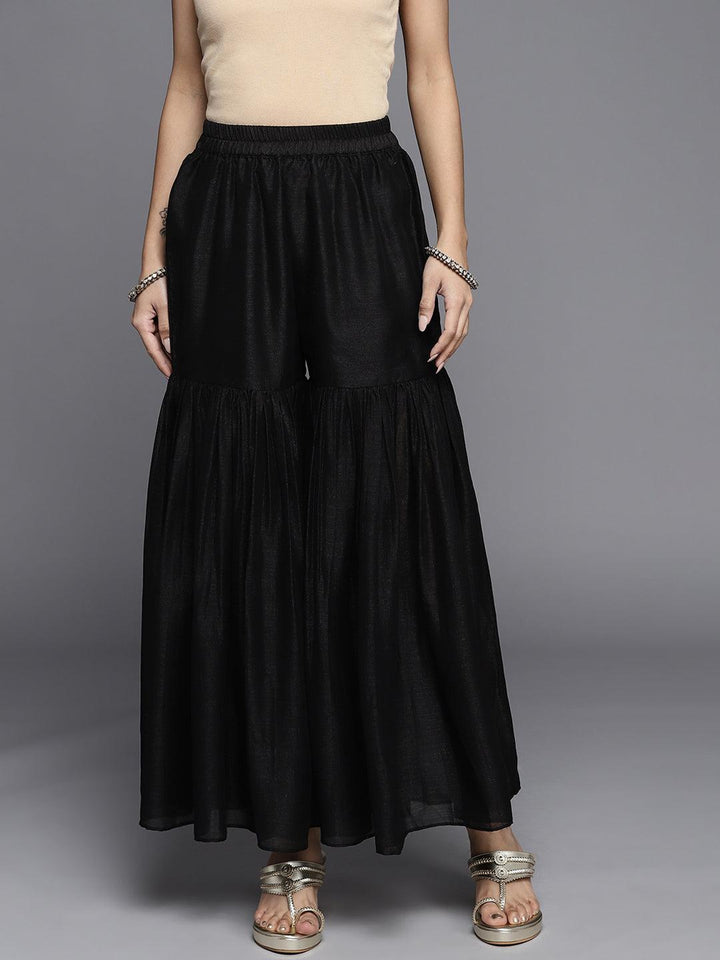 Black Solid Silk Palazzos - ShopLibas