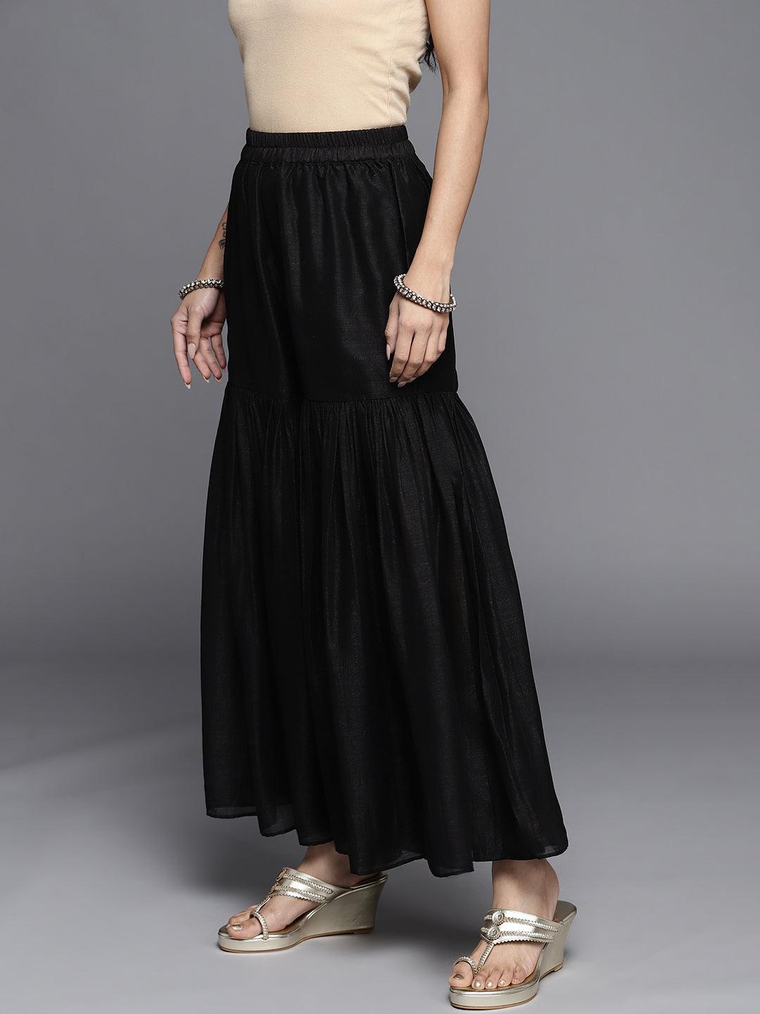 Black Solid Silk Palazzos - ShopLibas