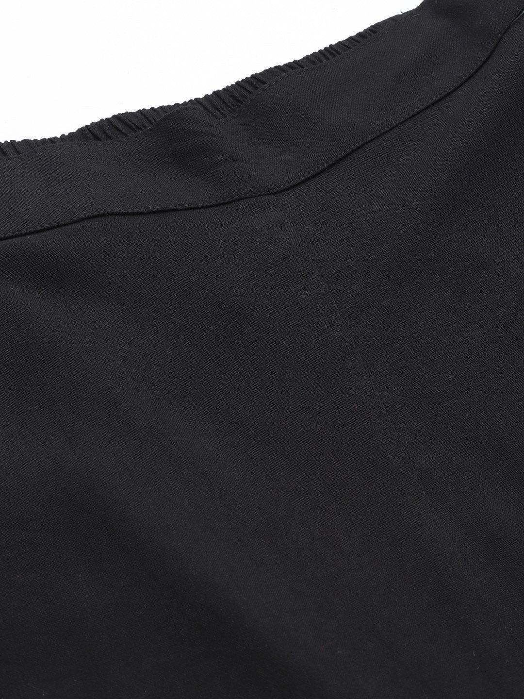 Black Solid Viscose Rayon Trousers - ShopLibas 