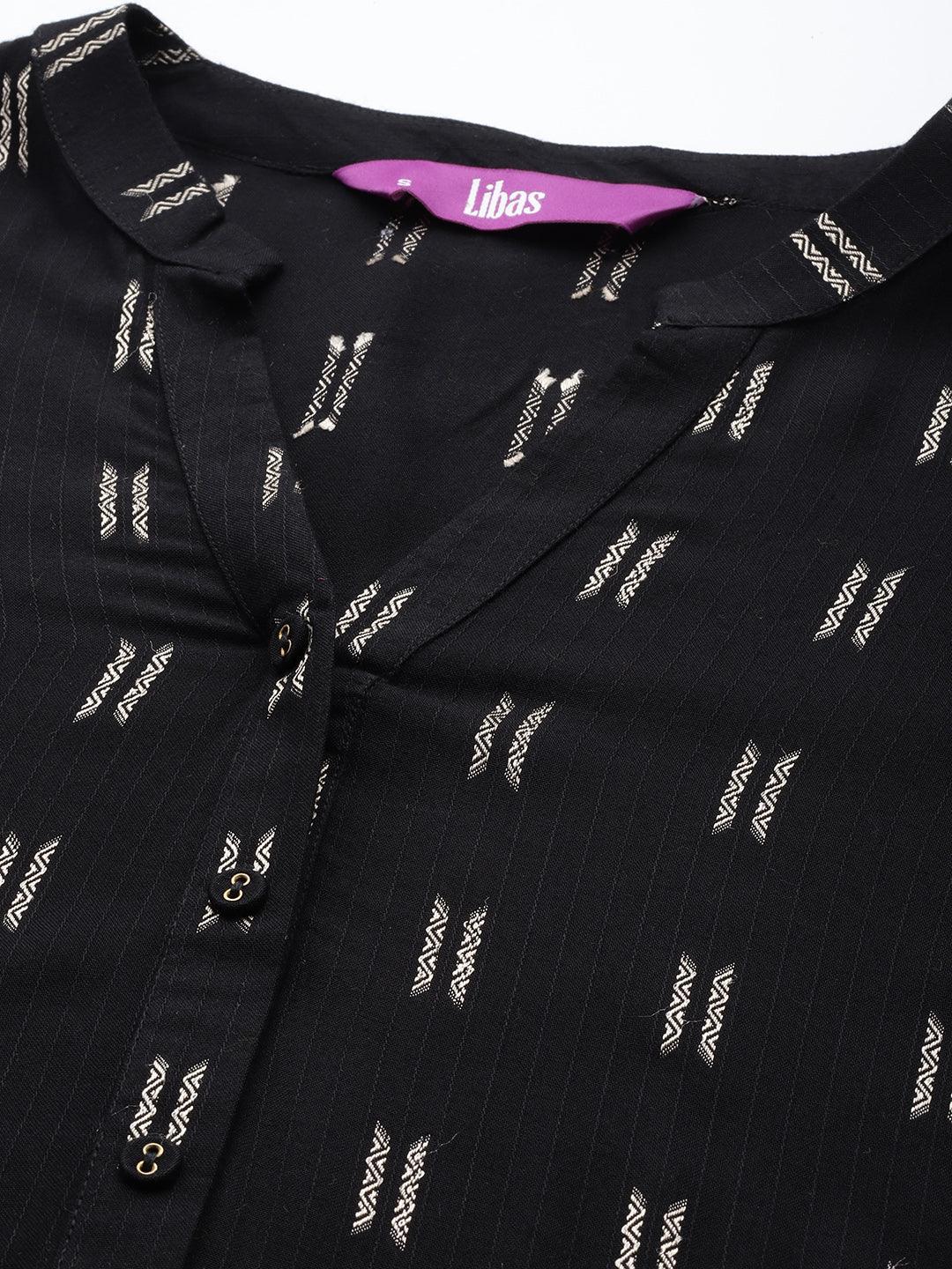 Black Woven Design Rayon Straight Kurta - ShopLibas 