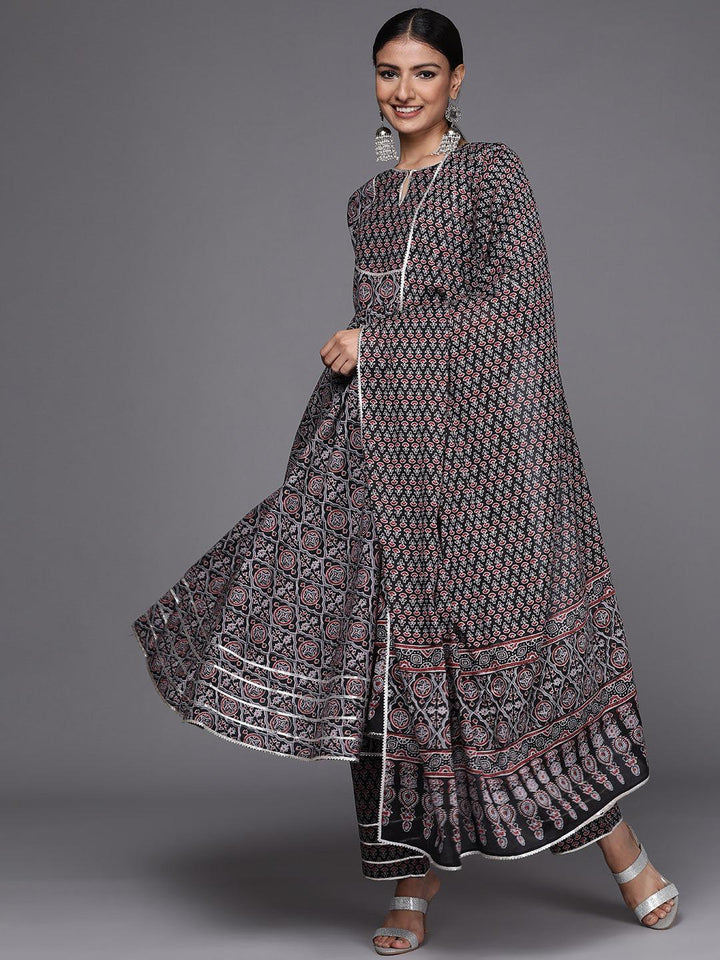 Black Yoke Design Cotton Anarkali Suit Set - ShopLibas