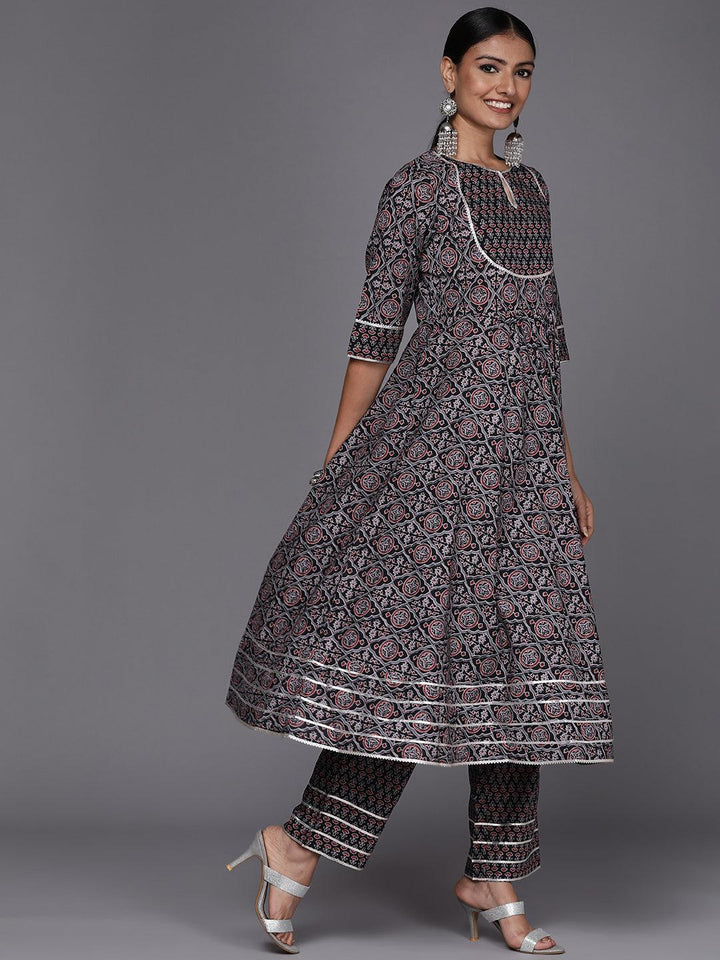 Black Yoke Design Cotton Anarkali Suit Set - ShopLibas