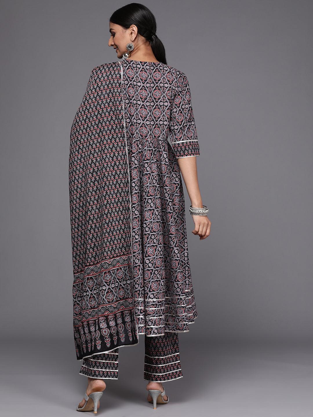 Black Yoke Design Cotton Anarkali Suit Set - ShopLibas
