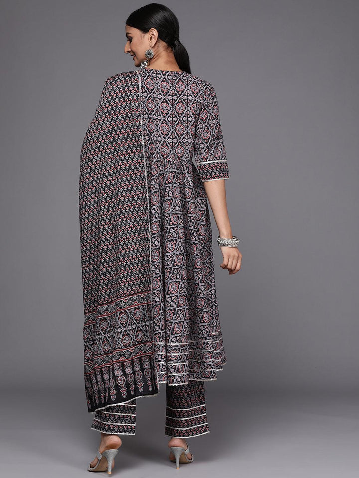 Black Yoke Design Cotton Anarkali Suit Set - ShopLibas