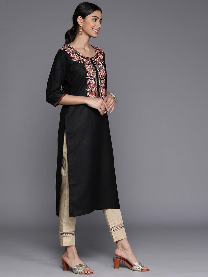 Black Yoke Design Cotton Straight Kurta