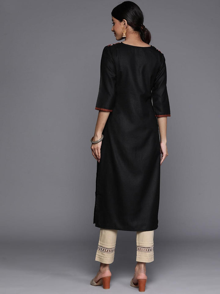 Black Yoke Design Cotton Straight Kurta