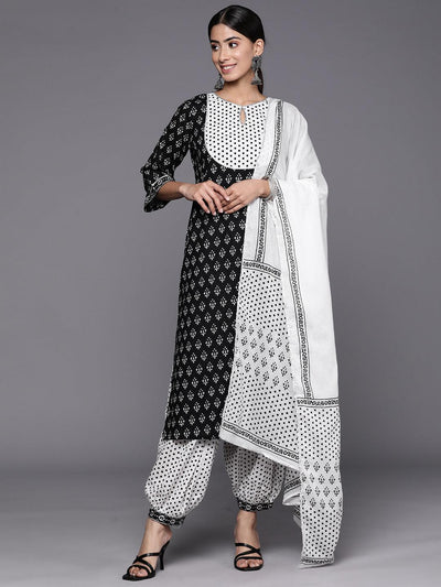 Black Yoke Design Cotton Straight Suit Set With Salwar - ShopLibas