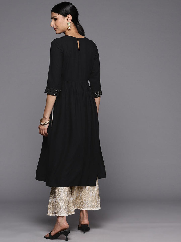 Black Yoke Design Rayon A-Line Kurta - Libas
