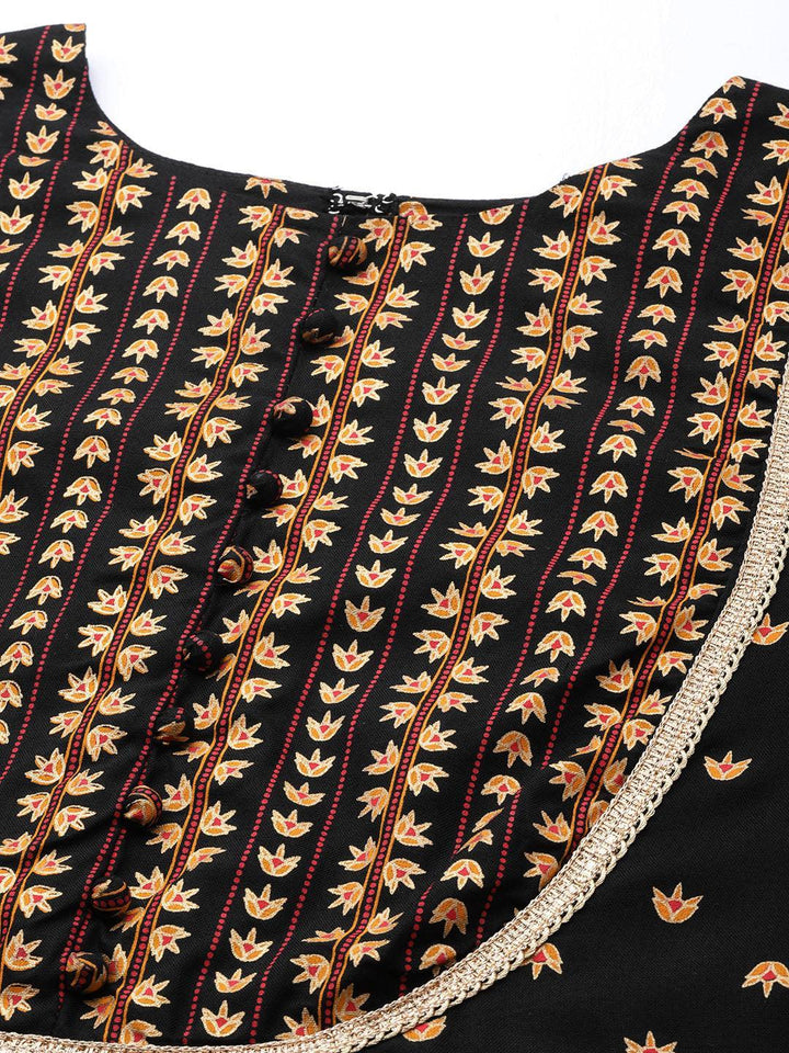 Black Yoke Design Rayon A-Line Kurta - ShopLibas