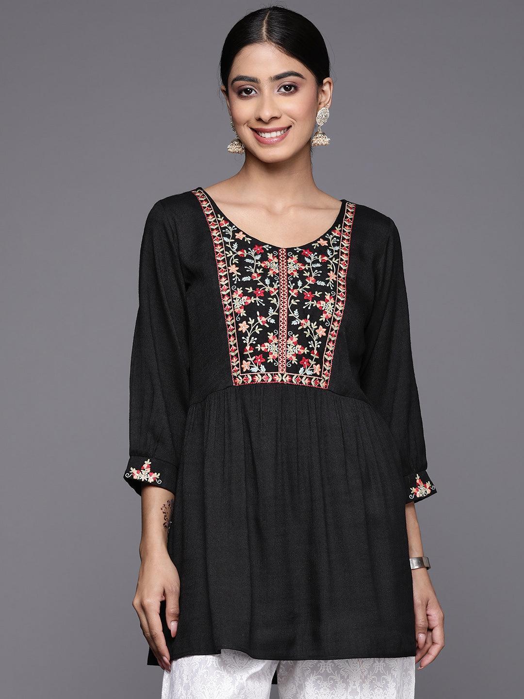 Black Yoke Design Rayon A-Line Kurti - ShopLibas