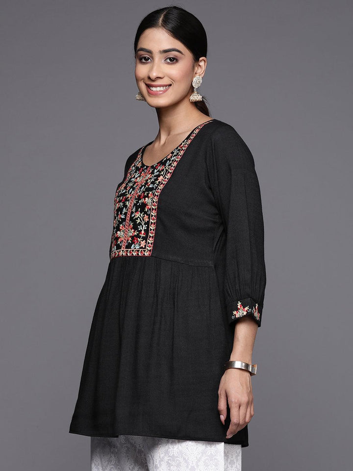 Black Yoke Design Rayon A-Line Kurti - ShopLibas