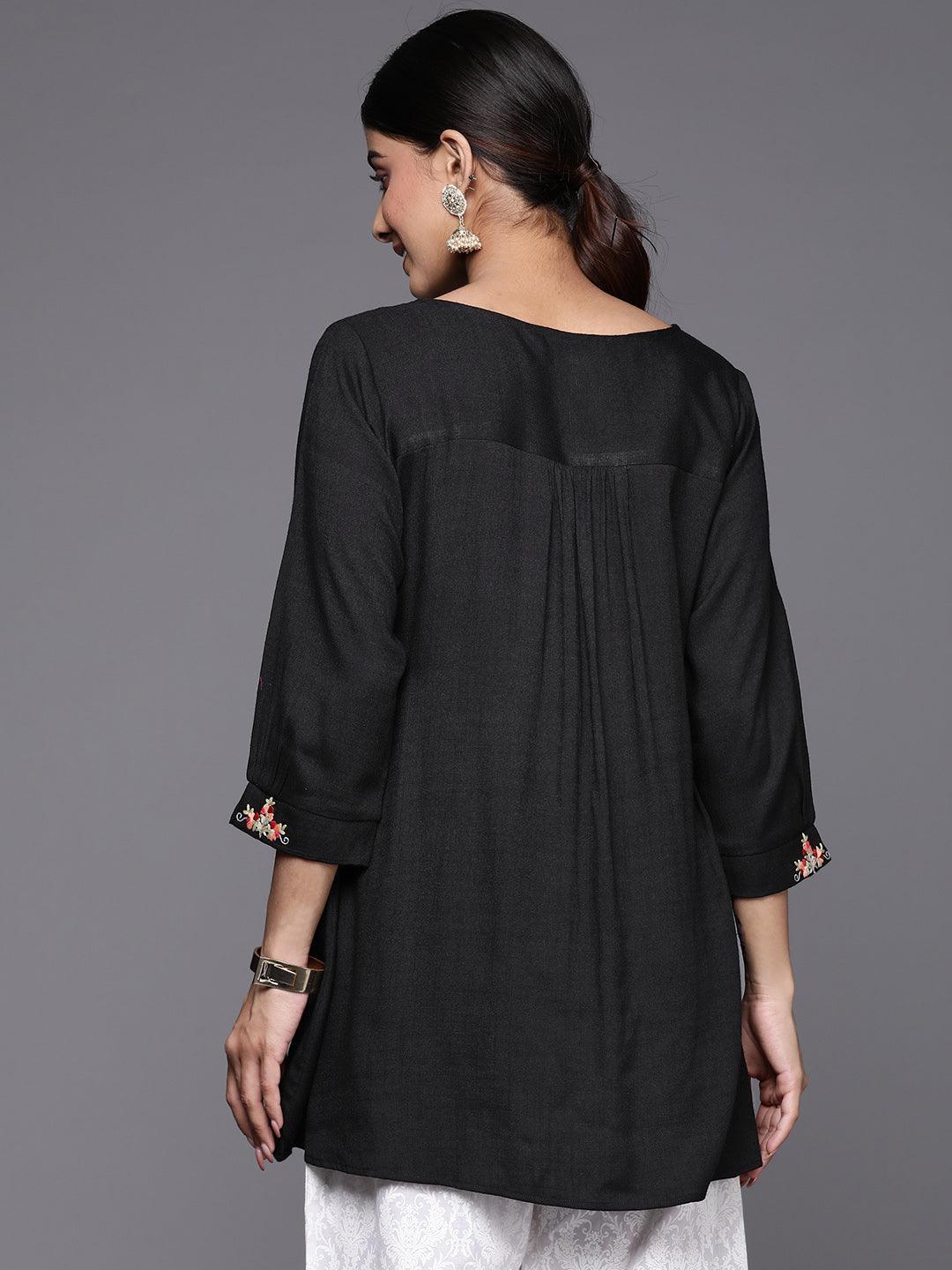 Black Yoke Design Rayon A-Line Kurti - ShopLibas
