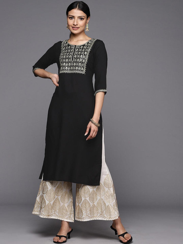 Black Printed Rayon Straight Kurta