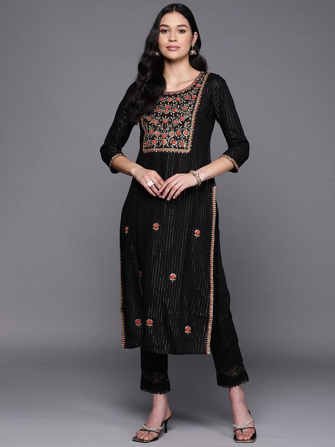 Black Yoke Design Rayon Straight Kurta - ShopLibas