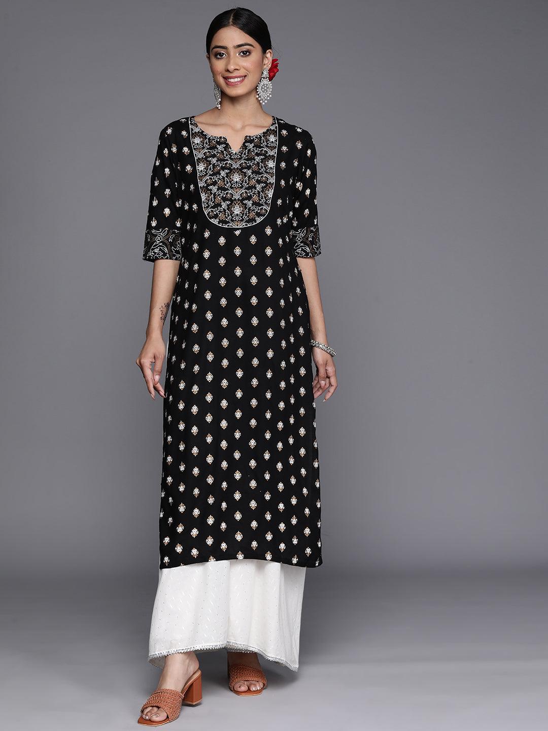 Black Yoke Design Rayon Straight Kurta - ShopLibas