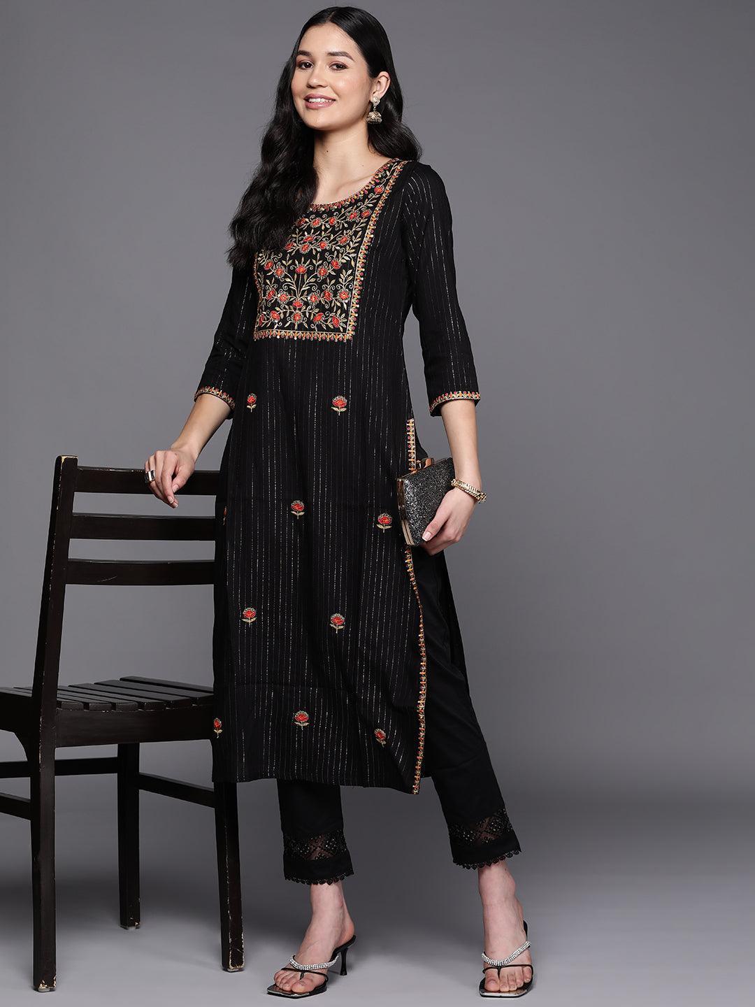 Black Yoke Design Rayon Straight Kurta - ShopLibas 