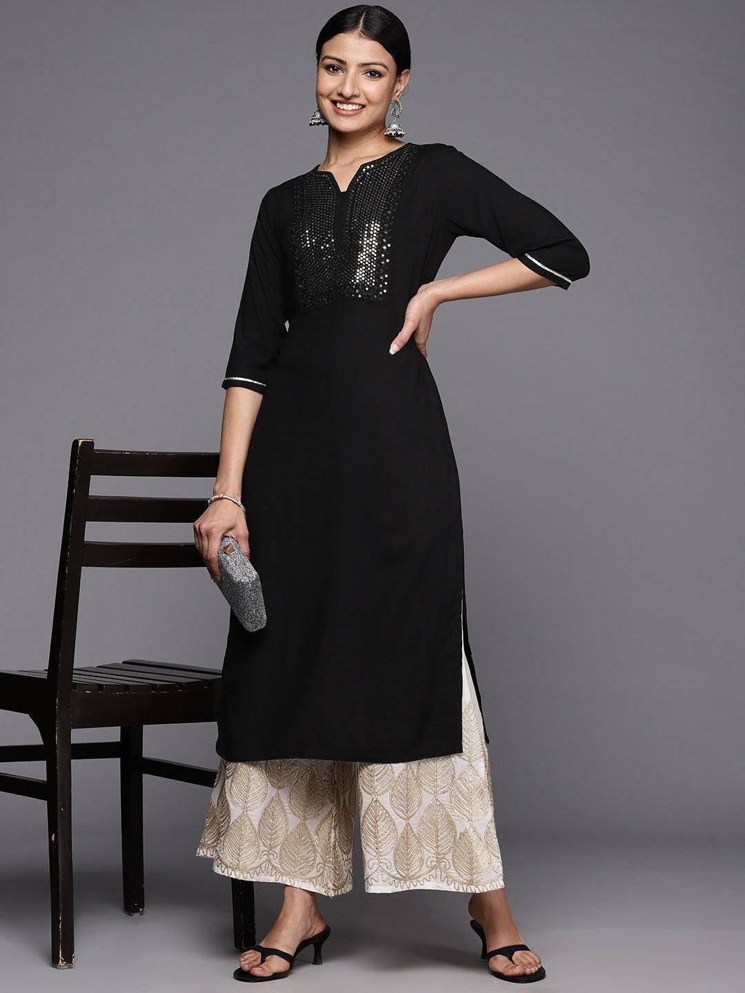 Black Yoke Design Rayon Straight Kurta - ShopLibas 