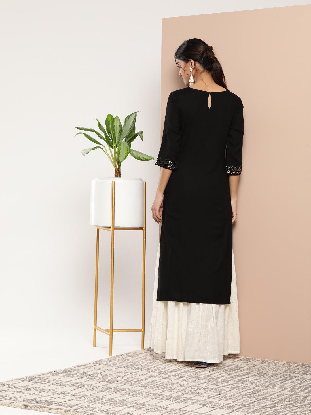 Black Yoke Design Rayon Straight Kurta - ShopLibas 