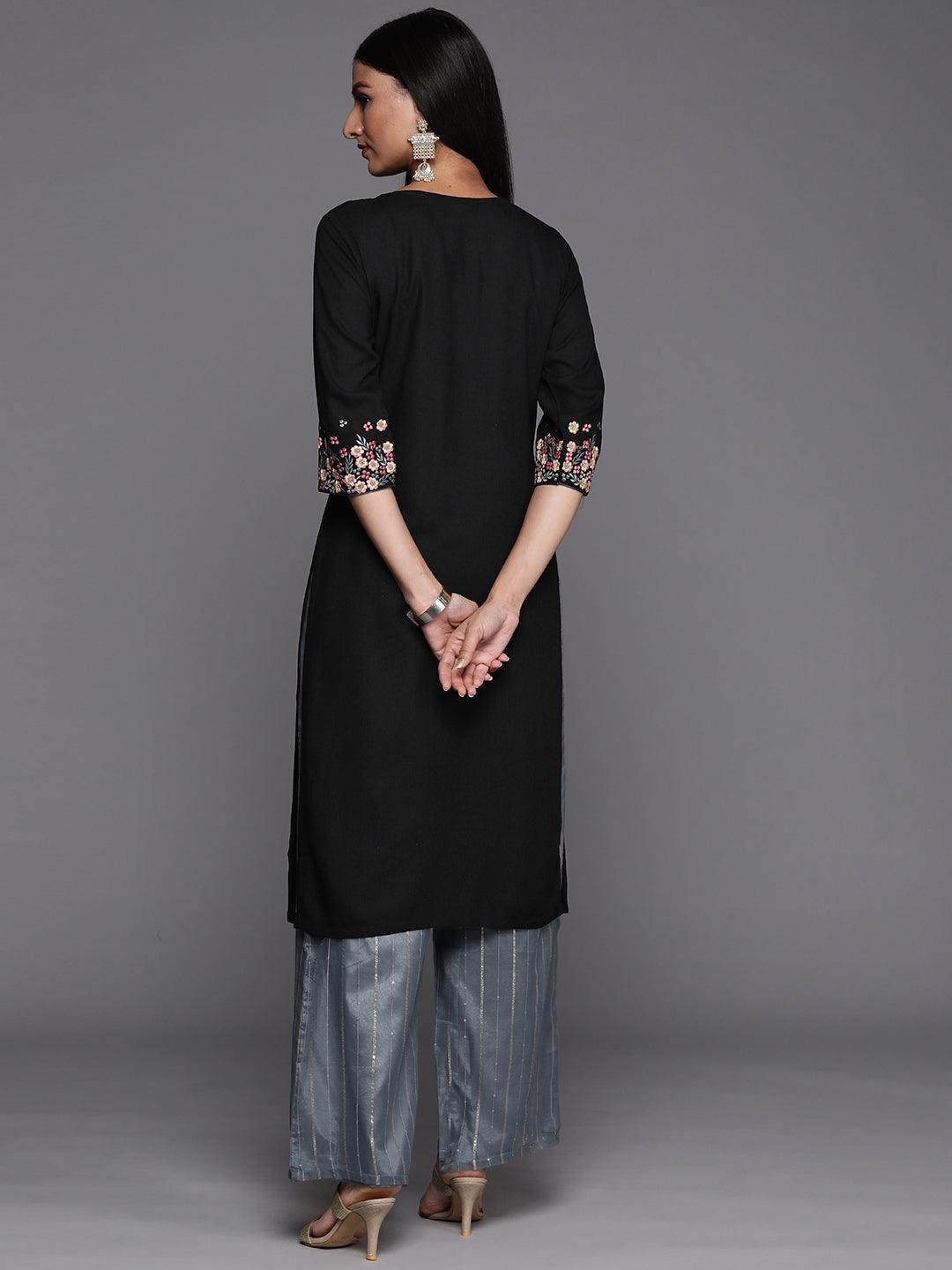 Black Yoke Design Rayon Straight Kurta - ShopLibas 