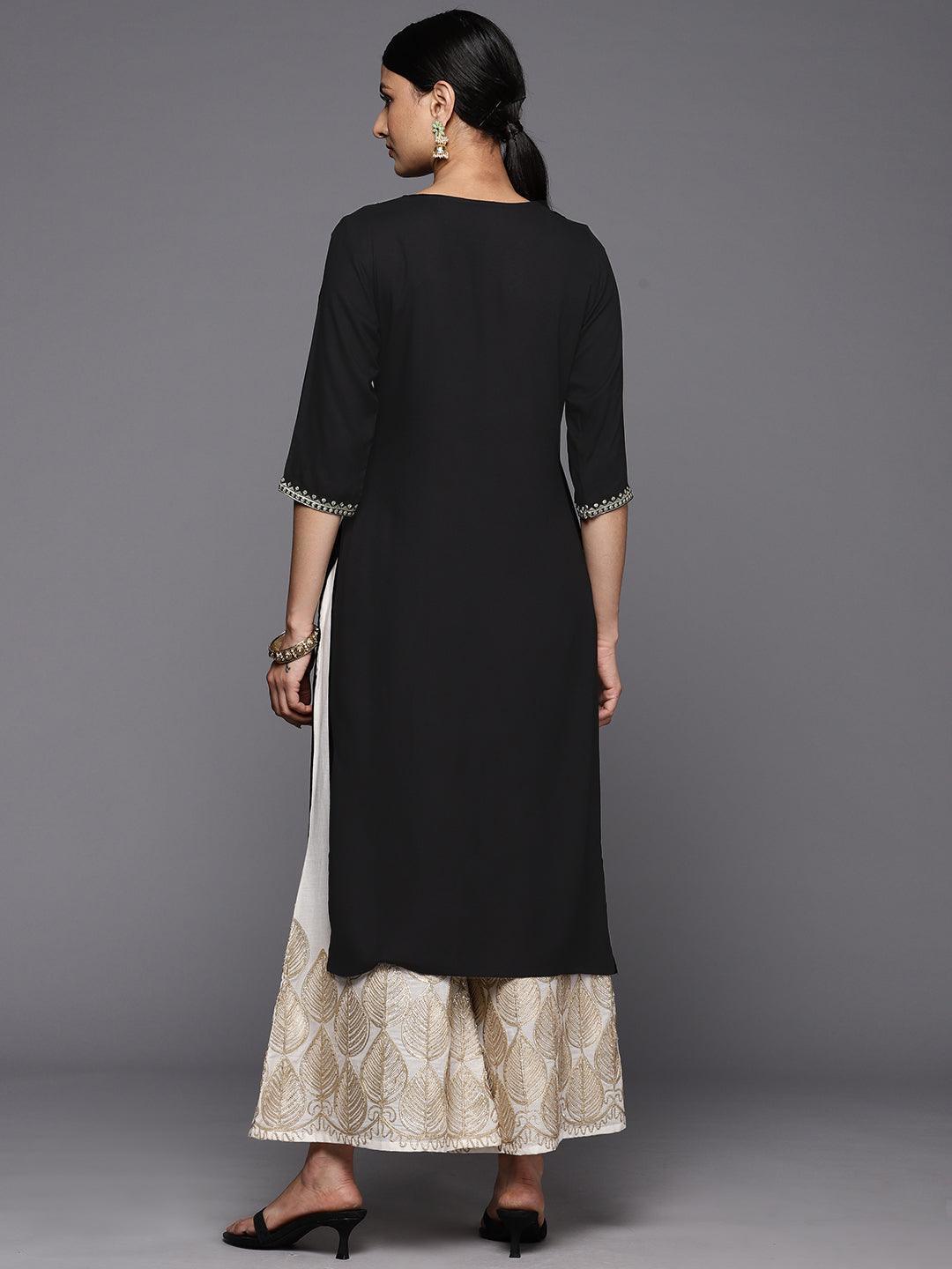 Black Printed Rayon Straight Kurta - ShopLibas 