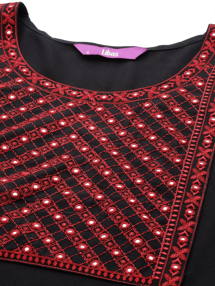 Black Yoke Design Rayon Straight Kurta - Libas