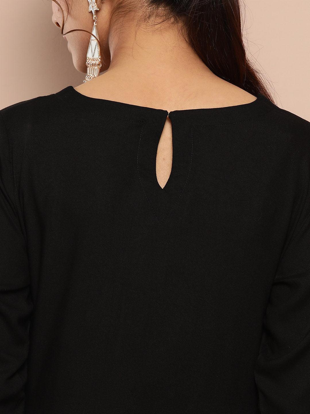 Black Yoke Design Rayon Straight Kurta - ShopLibas 