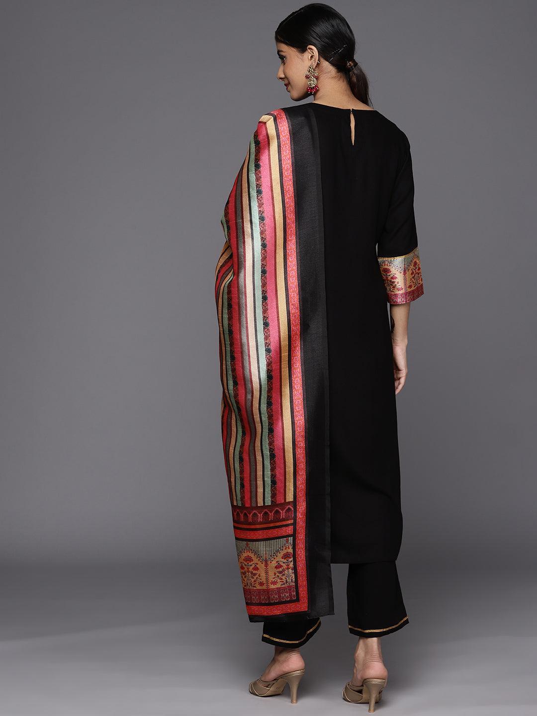Black Yoke Design Rayon Straight Suit Set With Trousers - ShopLibas 