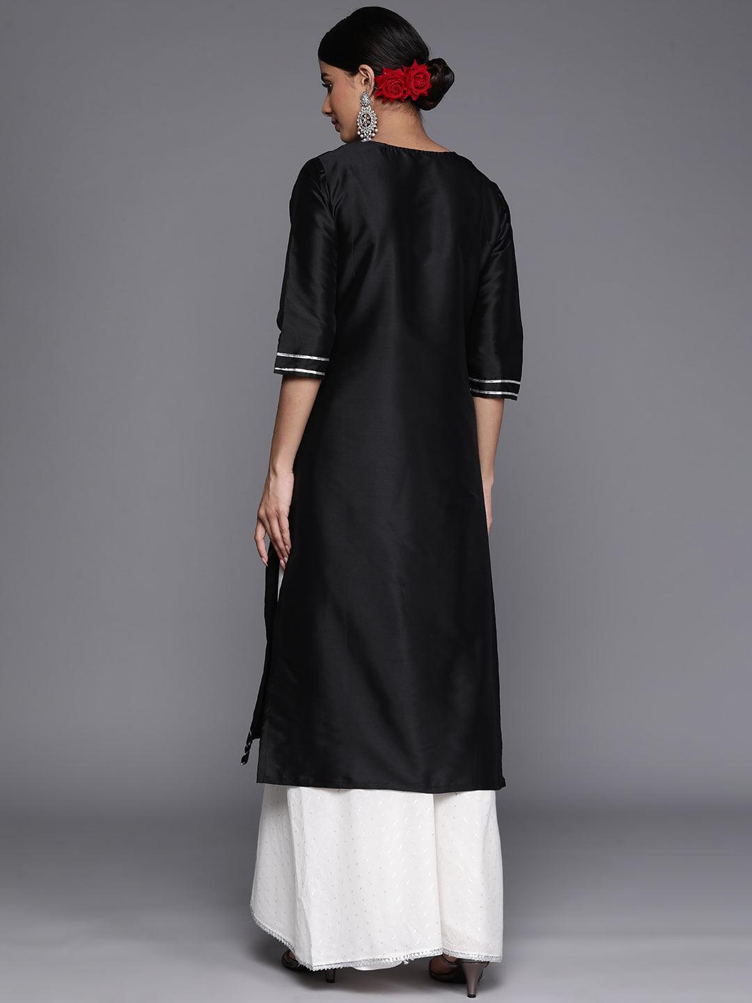 Black Yoke Design Silk Straight Kurta - ShopLibas 