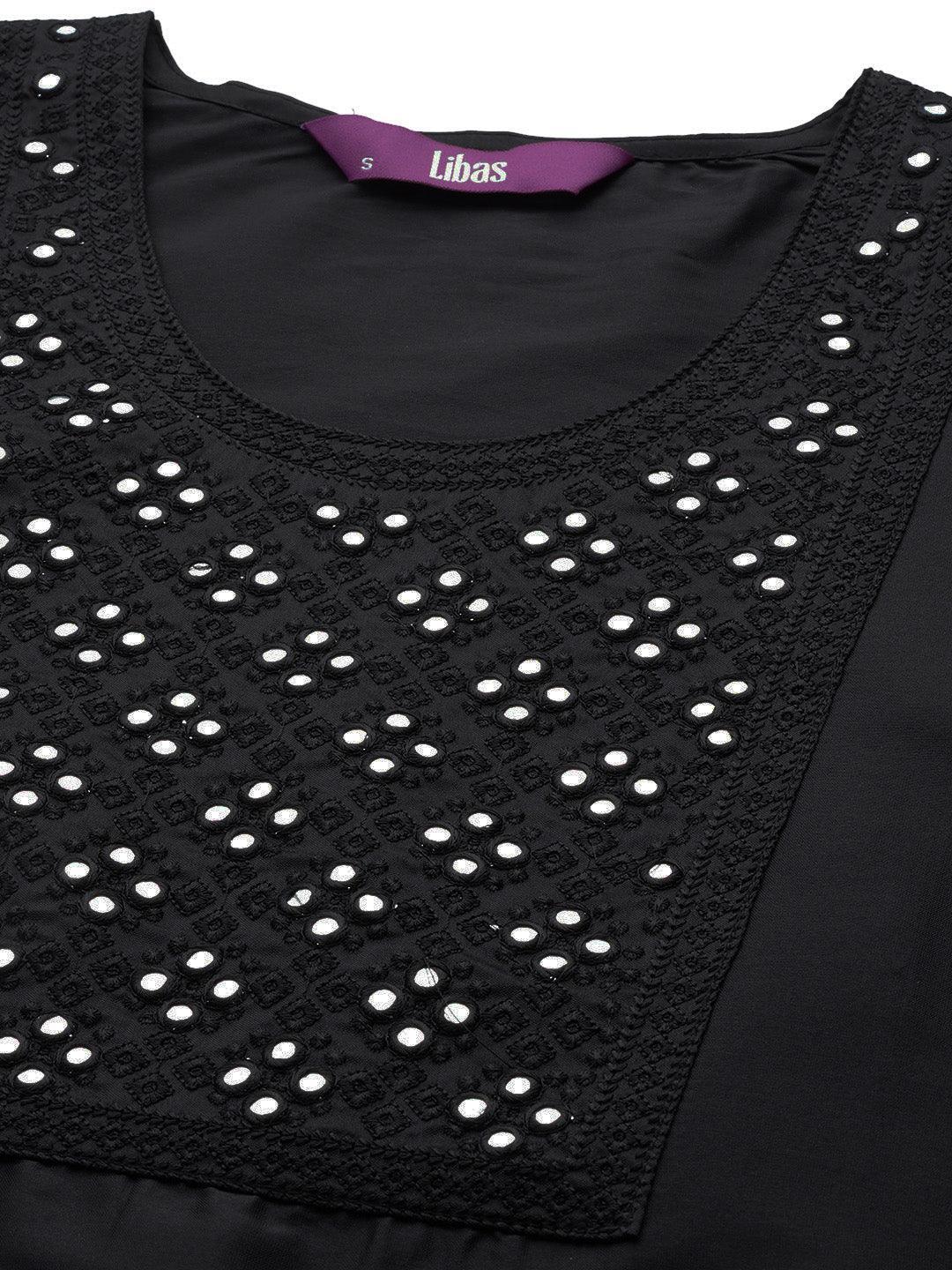 Black Yoke Design Silk Straight Kurta - ShopLibas 