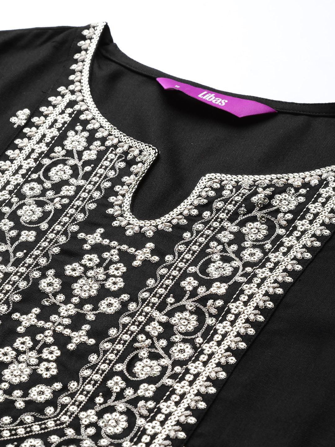 Black Yoke Design Wool Straight Kurta - Libas