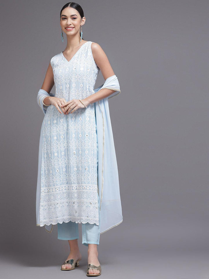 Blue Embroidered Georgette Suit Set - ShopLibas