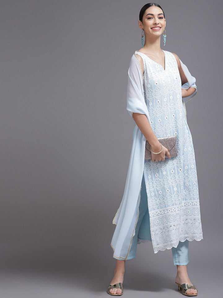 Blue Embroidered Georgette Suit Set - ShopLibas