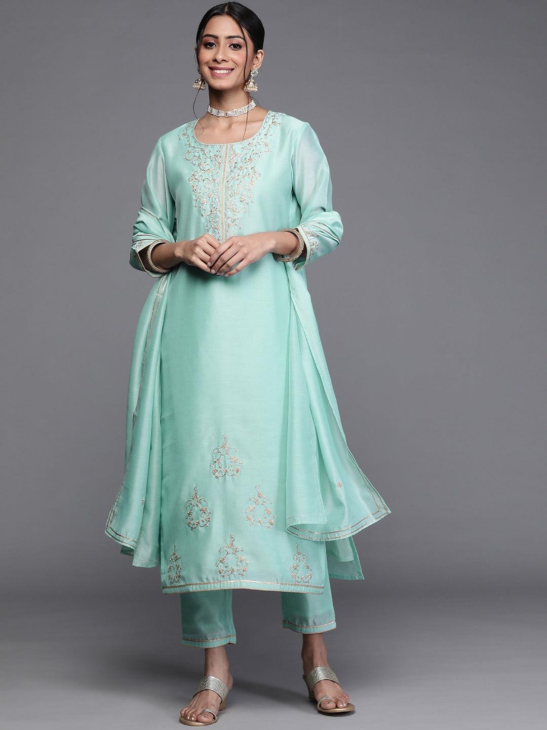Blue Printed Chanderi Silk Suit Set - ShopLibas