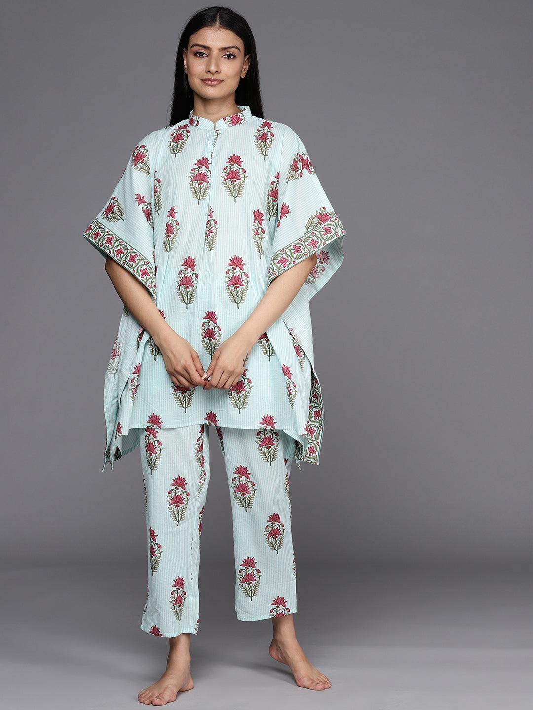 Blue Printed Cotton Kurta Set - ShopLibas
