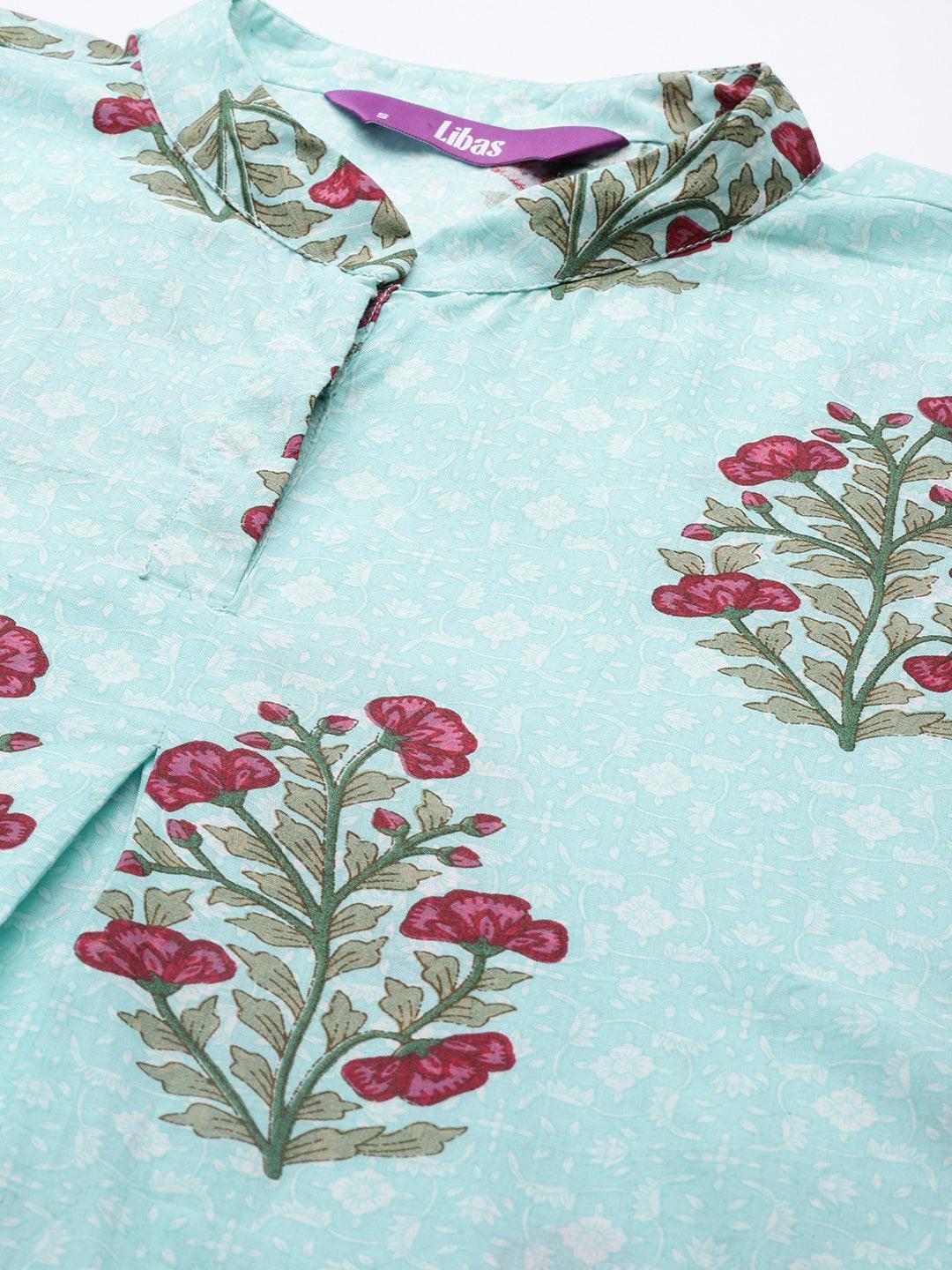 Blue Printed Cotton Night Suit - ShopLibas 