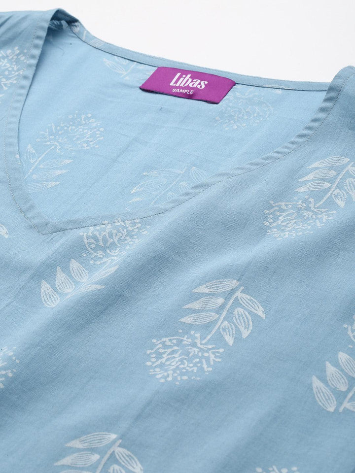 Blue Printed Cotton Night Suit - ShopLibas