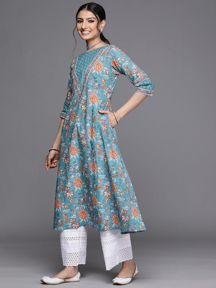 Blue Printed Cotton Kurta - ShopLibas