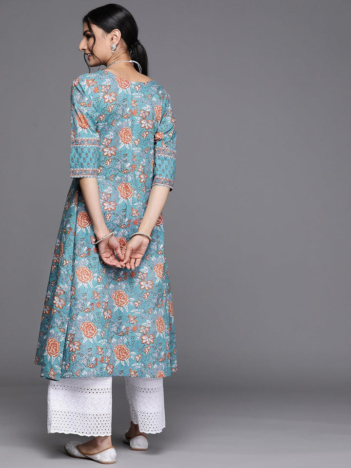 Blue Printed Cotton Kurta - ShopLibas