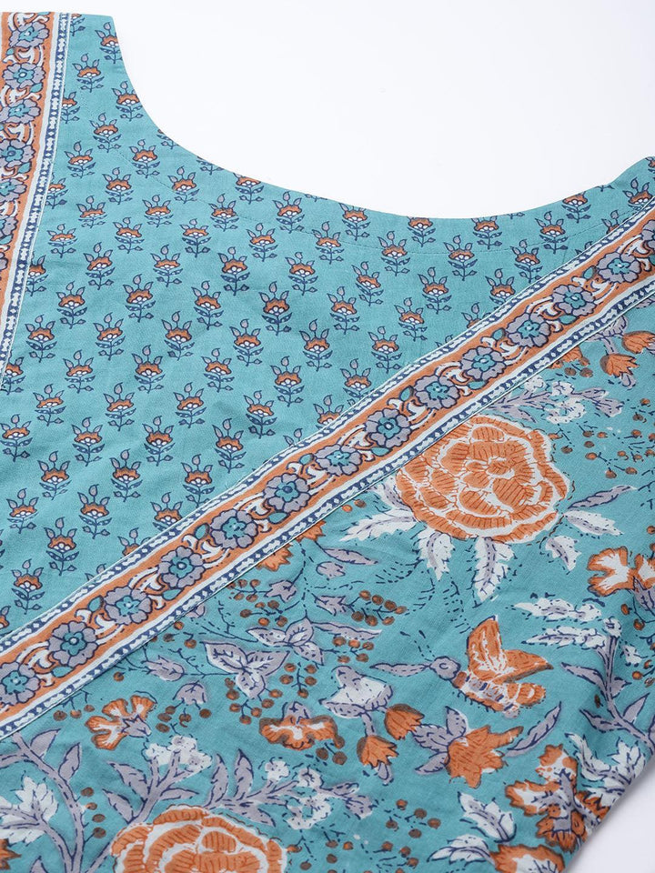 Blue Printed Cotton Kurta - ShopLibas